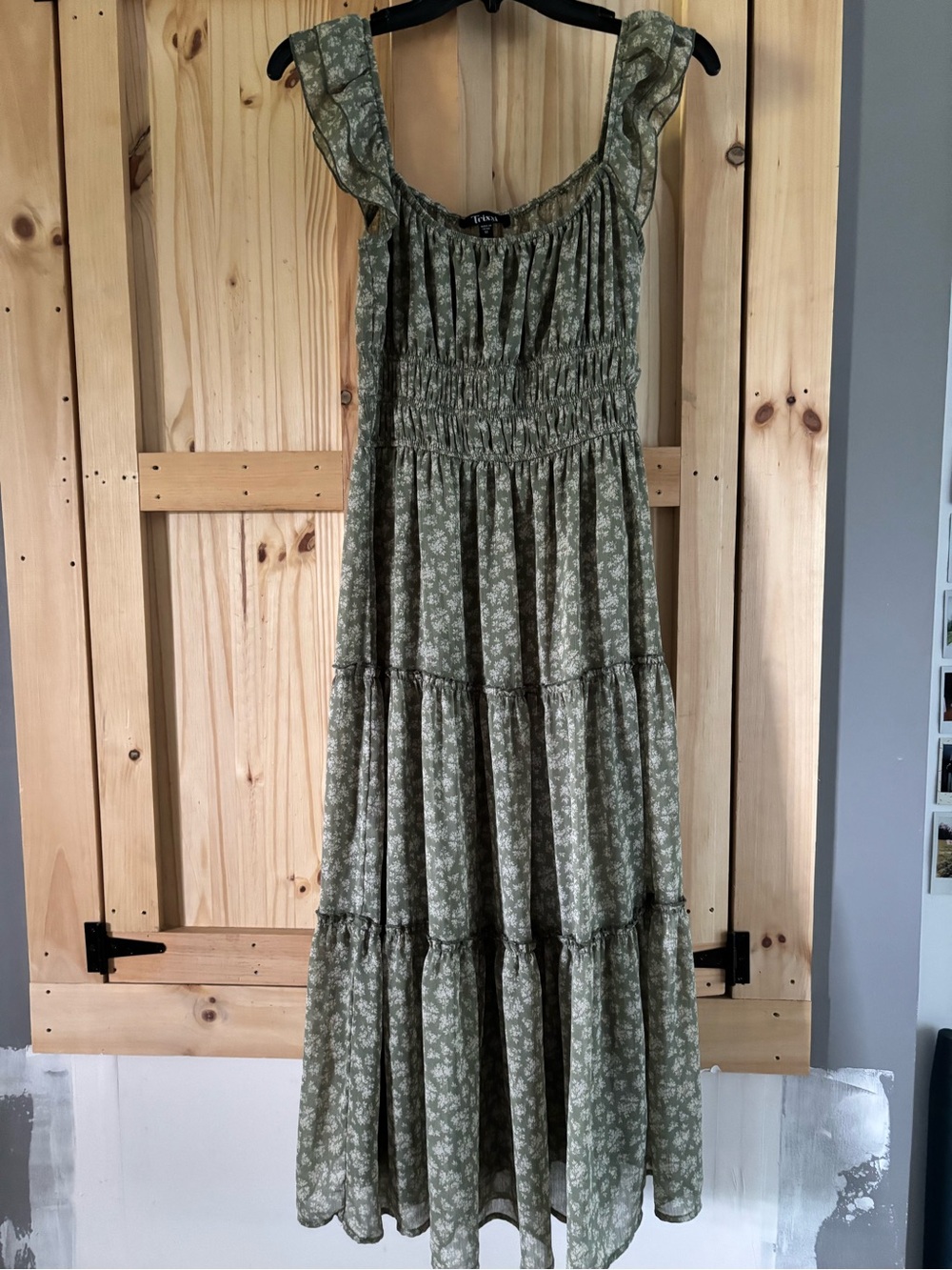 Trixxi Olive Floral Tiered Maxi Dress